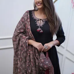 KALINI Women Embroidered Regular Sequinned Kurta with Trousers & With Dupatta image 3