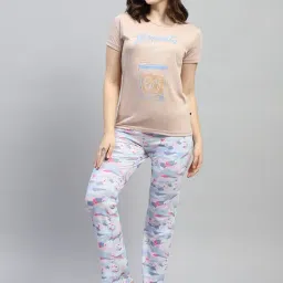 Monte Carlo Beige & Blue Cotton Graphic Print T-Shirt With Pyjamas-picture-32