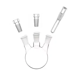 ABGIL 500 ml Boiling Flask Round Bottom Transparent 4 Neck with Thermometer Pocket and Interchangeable Stopper for Side Neck Joints, FB-308-07-44