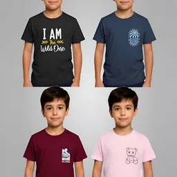 REYA Boys Pack of 4 Typography Printed Round Neck Cotton T-shirts-picture-29