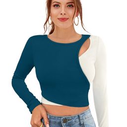 Sitanjali Colourblocked Round Neck Long Sleeves Crop Fitted Tops-image-17