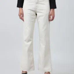 Bene Kleed Ecru Cotton Bootcut High Rise Jeans-image-76