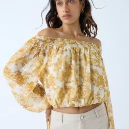 LOV by Westside Yellow Floral Detailed Off-Shoulder Top-picture-32