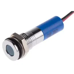 RS PRO Blue Panel Mount Indicator 12V DC, Mounting Hole Size 8 mm, Termination Type Lead Wires, IP Rating IP67, Model No 7001912-34