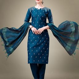 A TO Z CART Women Embroidered Regular Mirror Work Kurta with Trousers & With Dupatta-12