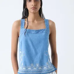 Bombay Paisley by Westside Blue Floral Embroidered Top-picture-19