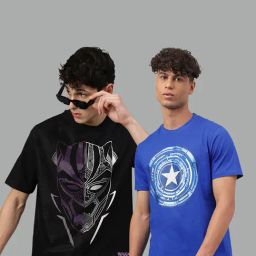 Free Authority Black & Blue Regular Fit Avengers Printed Crew T-Shirt - Pack of 2-image-18