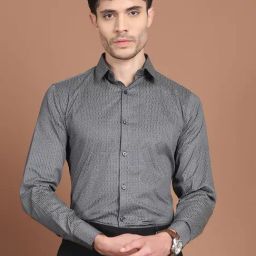 Indian Needle Grey Satin Regular Fit Printed Shirt-picture-14