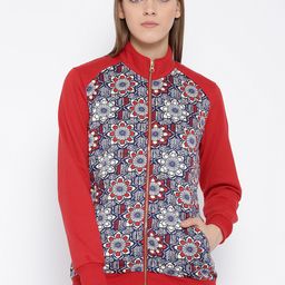SDL by Sweet Dreams Red & Blue Printed Bomber Jacket-image-65