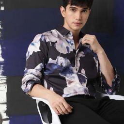 Rare Rabbit Navy Blue Cotton Regular Fit Abstract Shirt-picture-35