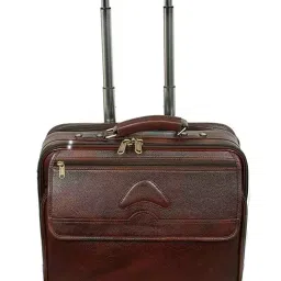 Sukeshcraft Real Leather Briefcase Suitcase Laptop Bag on Wheel Telescopic Handle Brown-image-33