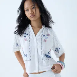 Bombay Paisley by Westside White Embroidered Cotton Top-picture-10
