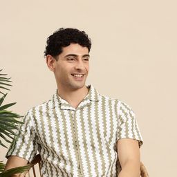 Mast & Harbour Men Standard Self Design Cuban Collar Pure Cotton Casual Shirt-image-37