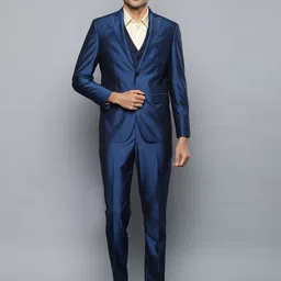 Louis Philippe Men Blue Self Design Slim Fit Single-Breasted Three-Piece Suit-image-18