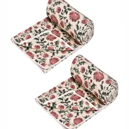 Myntra Elegant Homes Pink & Green Set of 2 Floral Summer 150 GSM Single Bed Dohar-image-23