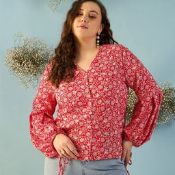 KIBO CURVE Floral Print Crepe Shirt Style Top-picture-29