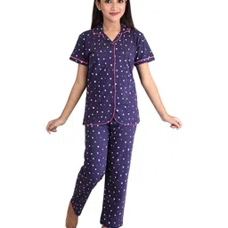 Clothe Funn Half Sleeves All Over Heart Printed Night Suit - Navy Blue-picture-0