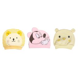 MOMISY 3 Piece Small Cartoon Design Baby Cotton Cap for Newborn Baby Boys and Girls Cat Yellow Mickey Pink Panda Light Yellow - Multicolour-image-97
