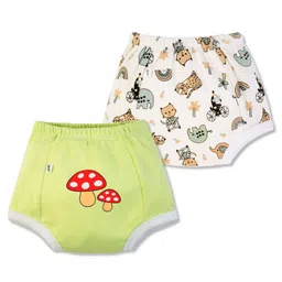 Plan B 100% Cotton Pack Of 2 Animal & Mushroom Printed Padded Potty Training Underwear - Green & White-picture-4