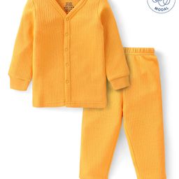 Babyoye Cotton Modal Blend Full Sleeves Solid Dyed  Thermal Vest & Pant Set -Yellow-image-43