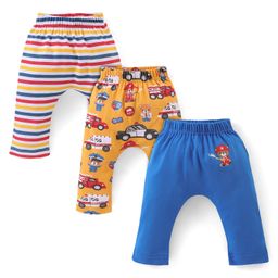 Babyhug Cotton Full Length Cars Printed Diaper Pants Pack of 3  - Yellow & Blue-image-45