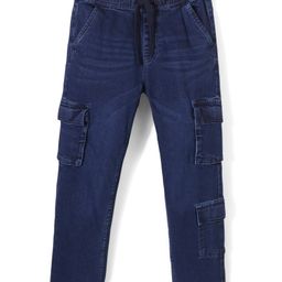 Pine Kids Denim Washed Full Length Cargo Fit Jeans with Pockets - Dark Blue-image-52