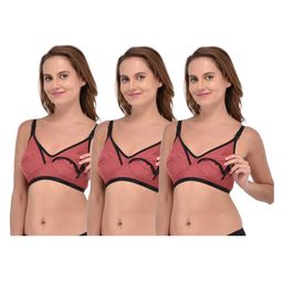 Fabme Pack Of 3 Solid Nursing Bras With Front Hook Access - Maroon-image-52