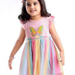 Babyhug 100% Cotton Jersey Knit Frill Sleeveless Frock with Sequinned Butterfly Design - Multicolour-image-39
