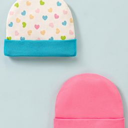 Ben Benny Cotton Baby Caps Hearts Print & Solid Multicolour Pack of 2 - Diameter 9 cm-image-78