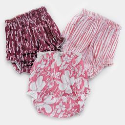 Halemons Pack of 3 Pure Cotton Striped & Floral Printed Bloomers - peach-image-4