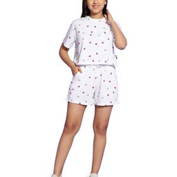 Lil Tomatoes Half Sleeves Mushroom Printed Cotton Jersey Knit Night Suit  -  White-image-87