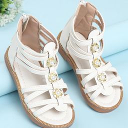 Oh! Pair Sandals with Back Zipper Closure Floral & Beads Detailing - White-image-55