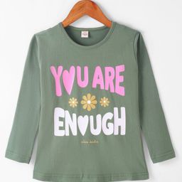Olio Kids Cotton Knit Full Sleeves Winter T-Shirt With Text Print - Olive Green-image-63