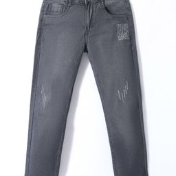 Under Fourteen Only Mild Distressed Typography Printed Jeans - Dark Grey-image-56