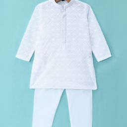 Robo Fry Silk Full Sleeves Embroidered Kurta Pyjama Set - White-image-68