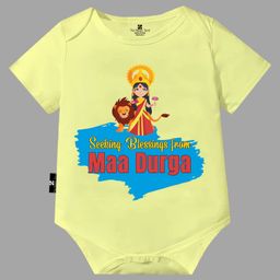 The Peppy Tend Navratri Theme 100% Cotton Half Sleeves Seeking Blessings From Maa Durga Text Printed Onesie - Yellow-picture-48