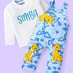 Babyhug Disney Single Jersey Knit Full LengthDungaree & FullSleeves T-Shirt with The Lion King Graphics - White & Sky Blue-image-51