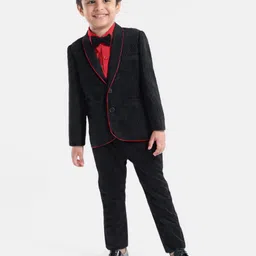 Babyhug Woven Full Sleeves Solid Colour 3 Piece Party Suit With Bow - Navy Blue & Red-picture-49