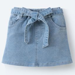 Mark & Mia Solid Denim Skirt With Bow Applique - Light Blue-image-78