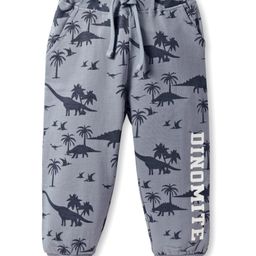 Babyhug Terry Knit Full Length Lounge Pant With Dino & Text Print - Grey-image-10