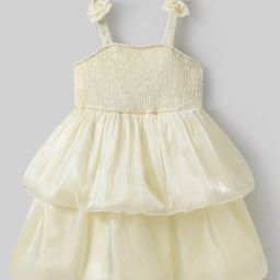 Mark & Mia Sleeveless Party Frock with Bow Applique & Smock Detailing - Beige-image-17