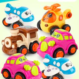 Fiddlerz Friction Powered Car Truck Toy for Kids Pull Back Action Mini Vehicles with Airplane Helicopter Train Cartoon Design Sturdy and Safe Racing Car Set for Boys and Girls - Assorted (Pack of 2)-15