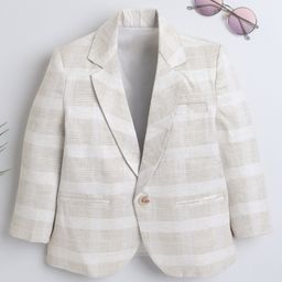 Ministitch Linen Full Sleeves CheckedBlazer - Cream-image-5