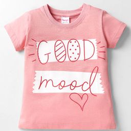 Tango Single Jersey Knit Half Sleeves Top with Good Mood Text Print - Pink-picture-12