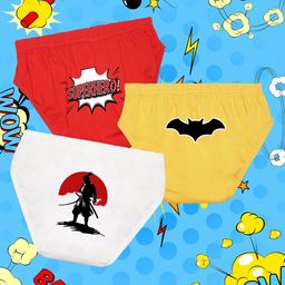 NUSYL Cotton Pack Of 3 Superhero Text Printed Briefs - Red Yellow & White-image-58