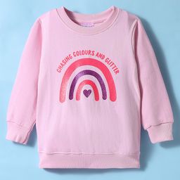 BUMZEE Looper Knit Full Sleeves Glitter Rainbow Printed Sweatshirt - Baby Pink-picture-12