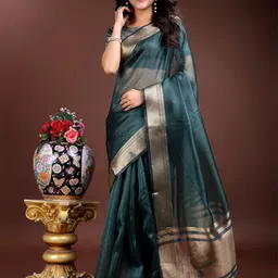 Astita Zari Border Organza Saree With Tasseled-picture-1