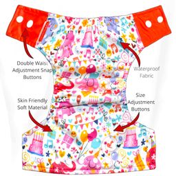 VParents Jumbo Print Reusable And Adjustable Cloth Diaper With  5 Layers Washable  Ultra Absorbent Insert Pack of 3 - Multicolor image 2
