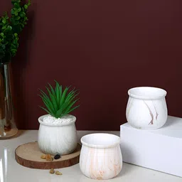 TAYHAA Tranquil Marble Green & Brown 3 Pieces Printed Ceramic Flower Planters-image-93