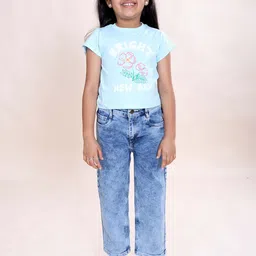 KiddoPanti Girls Printed Short Sleeves Pure Cotton T-shirt With Trousers-image-50